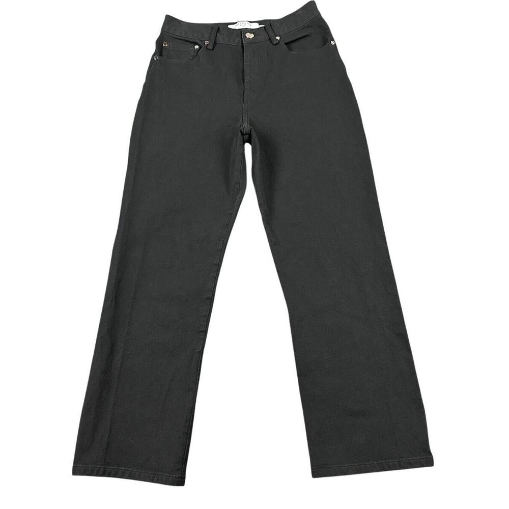 MM Lafleur Cotton Blend Cropped Jeans Size 2 Black Stretch Straight 27X24 Zip Up